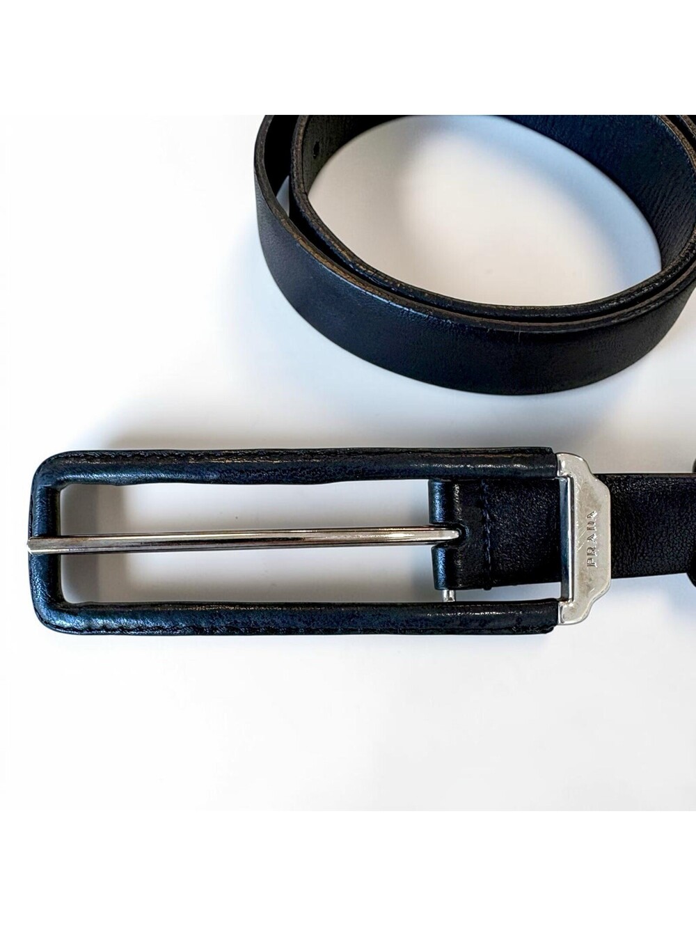 Prada Vintage Black Leather Wrapped-Buckle Belt US Small (26.5" to Center Hole) - Picture 3 of 5